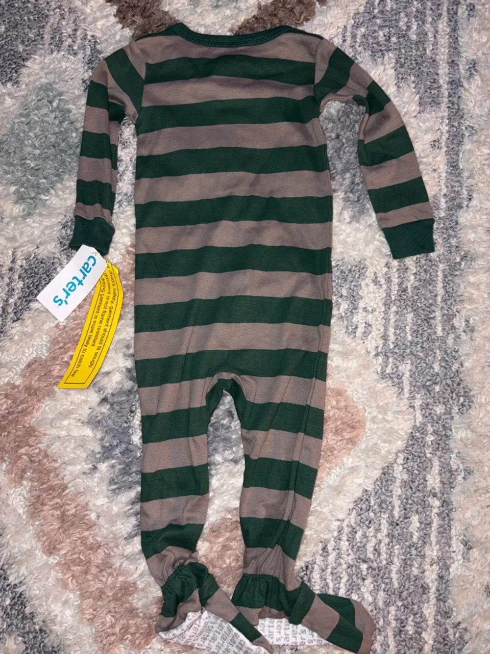 Carter's Green & Brown Striped Football One-Piece Footed Pajamas